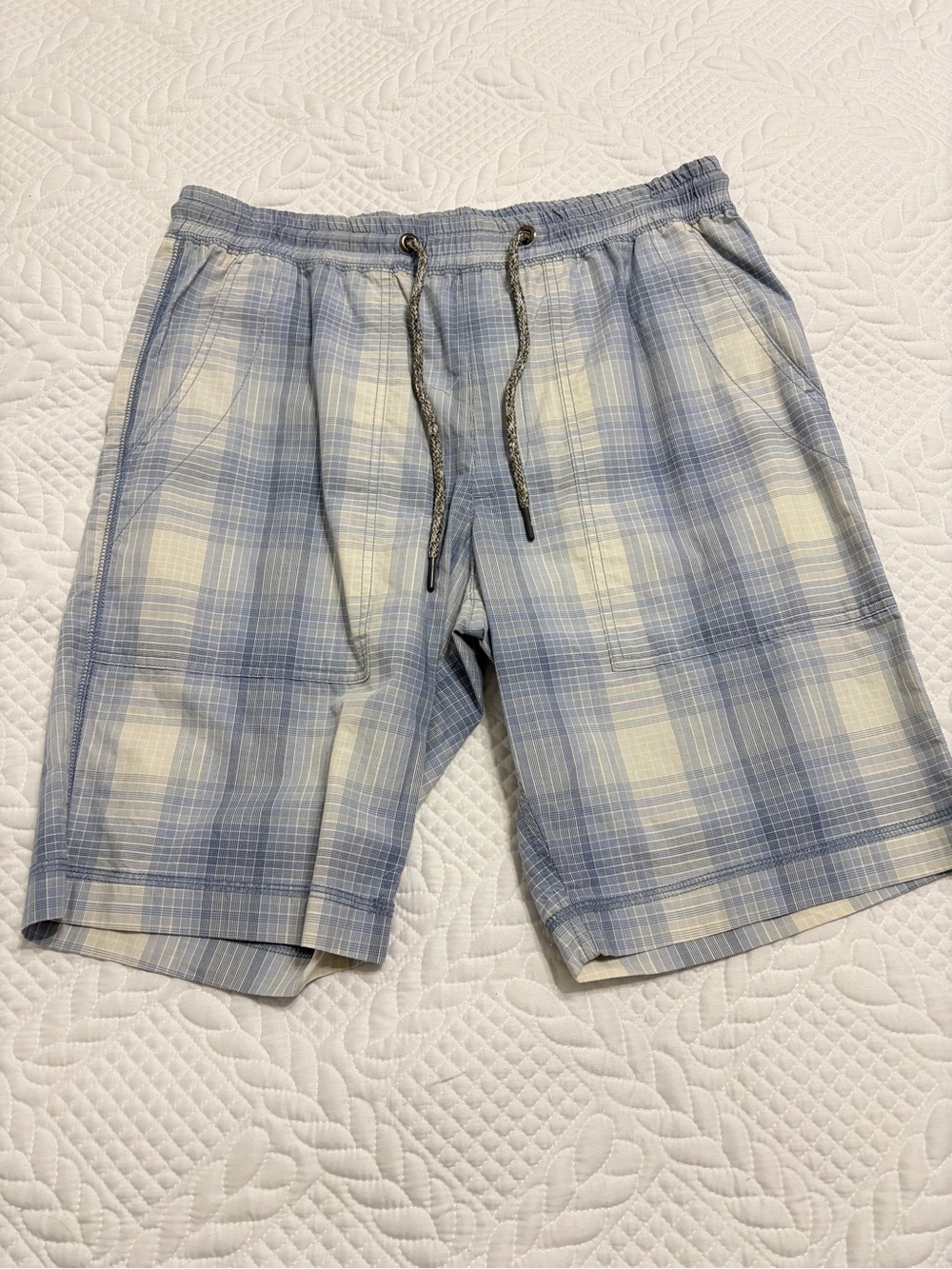 Tommy Bahama Light Blue and Cream Plaid Drawstring Shorts